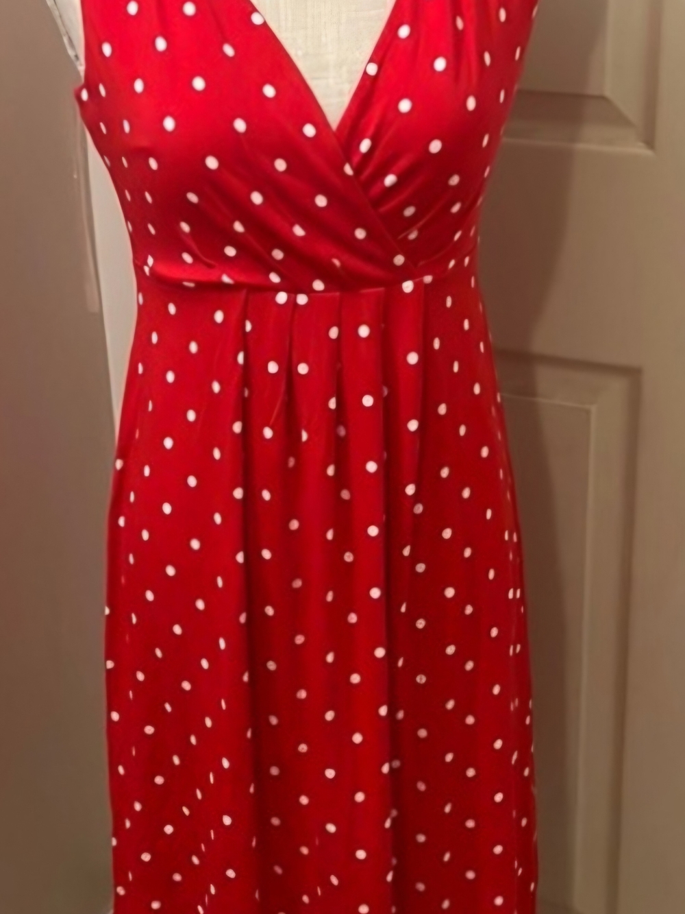 St. John's Bay Red and White Polka Dot Sleeveless V-Neck Maxi